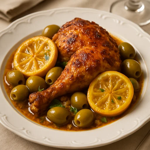 Курица по-мароккански с лимонами и оливками