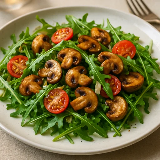 Салат с жареными шампиньонами и рукколой
