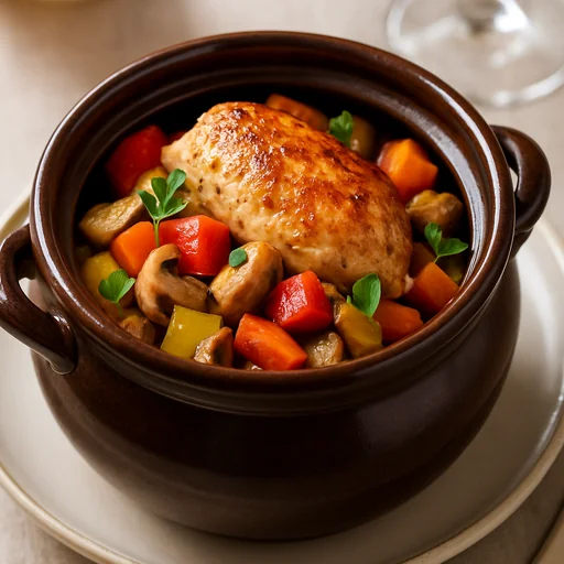 Курица с овощами в горшочках