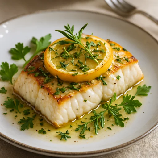 Палтус, запечённый с лимоном и пряными травами