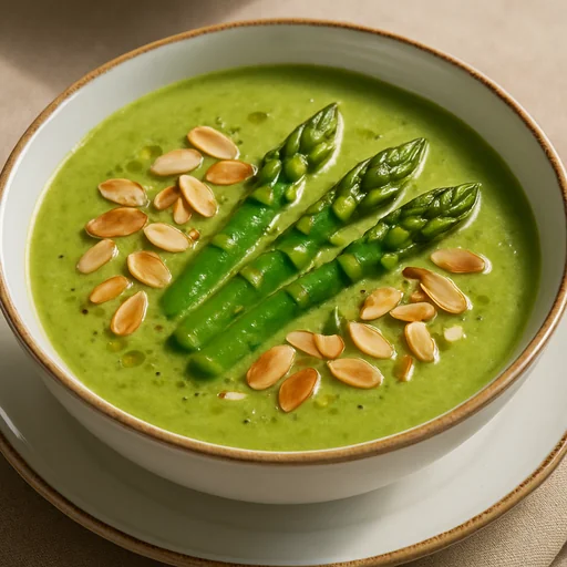 Кремовый суп из спаржи с миндалём