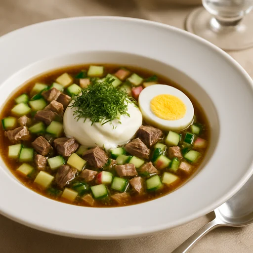 Окрошка с говядиной на квасе