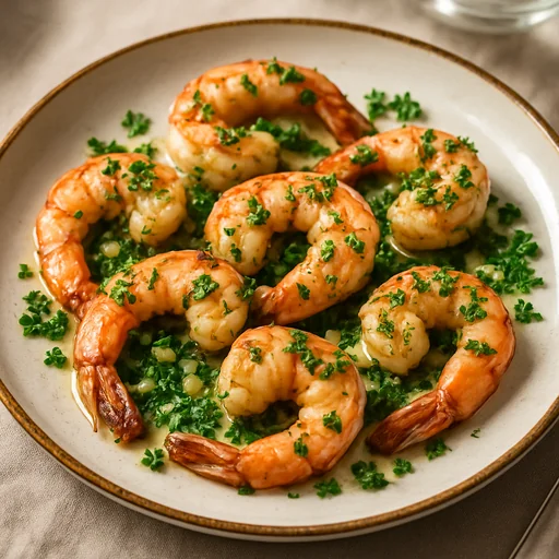 Жареные креветки с чесноком и зеленью