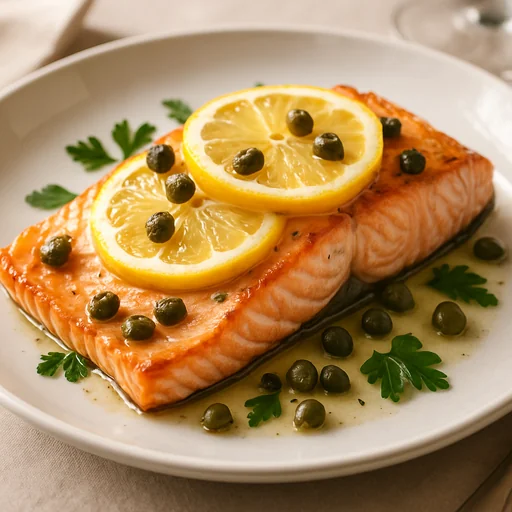 Печёный лосось с лимоном и каперсами