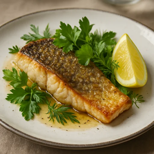 Жареный судак с лимоном и зеленью