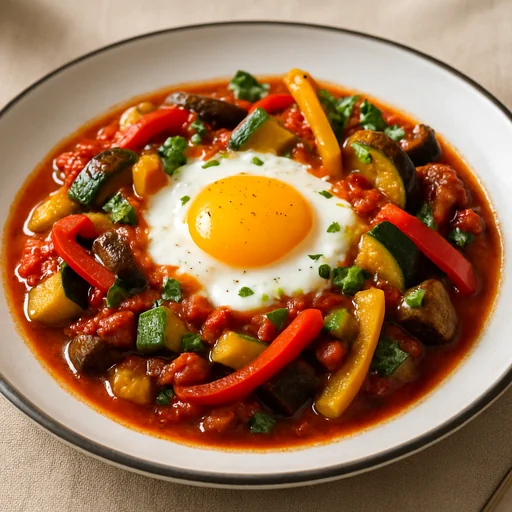 Шакшука с овощами и острым томатным соусом