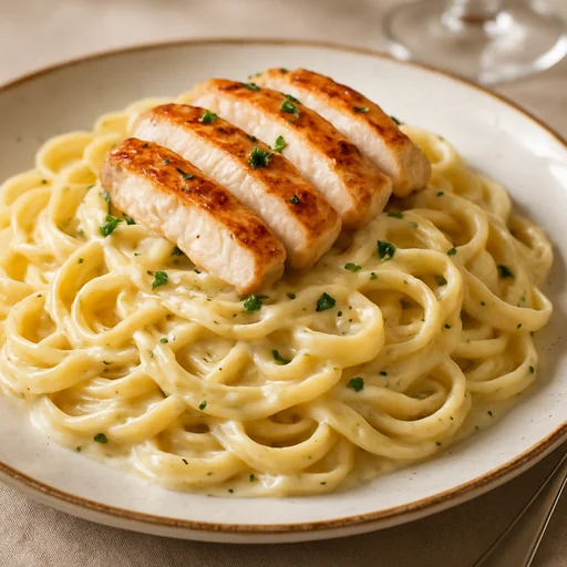 Паста с соусом альфредо и курицей