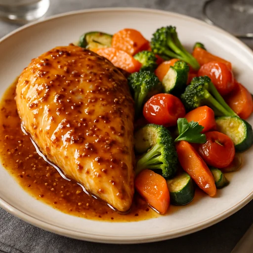 Курица в медово-горчичном соусе с овощами