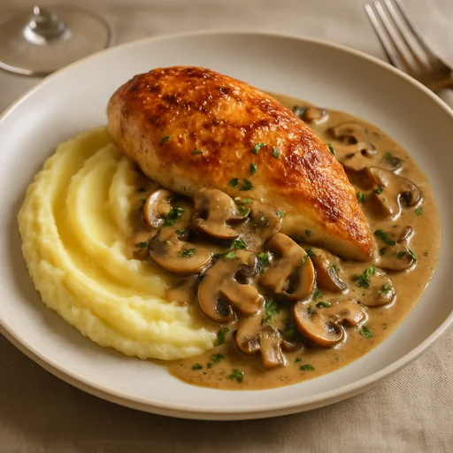 Курица с грибным соусом и картофельным пюре